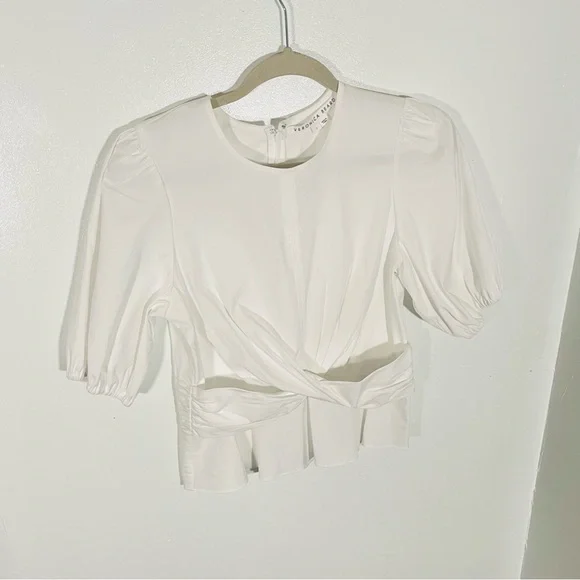 NEW Veronica Beard Arvilla Top White Criss Cross Preppy Coastal Modest Peplum - Picture 7 of 8